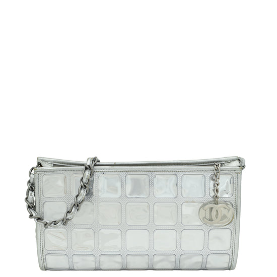 Chanel Silver CC Vinyl Ice Cube Pochette