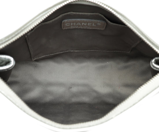 Chanel Silver CC Vinyl Ice Cube Pochette