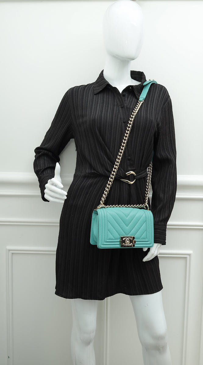 Chanel Tiffany Green Chevron Le Boy Small Bag
