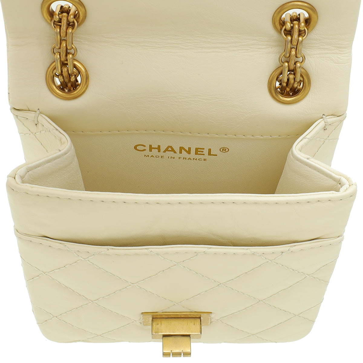 Chanel White Cream 2.55 Reissue Aged Mini North South Flap Bag