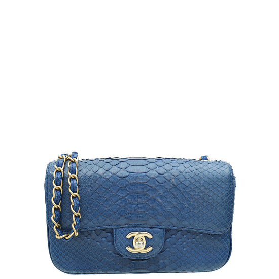 Chanel Blue Python Classic Mini Rectangular Flap Bag