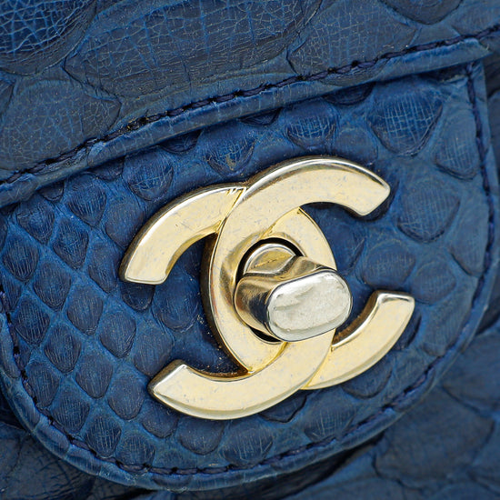 Chanel Blue Python Classic Mini Rectangular Flap Bag