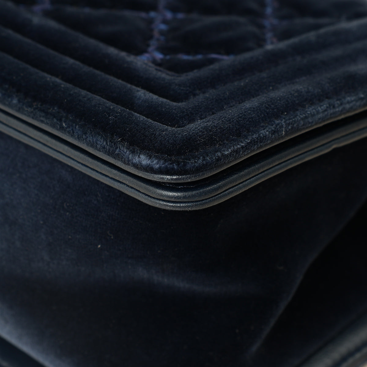 Chanel Navy Blue Velvet Stitched Boy Medium Flap Bag-Chanel-THE CLOSET