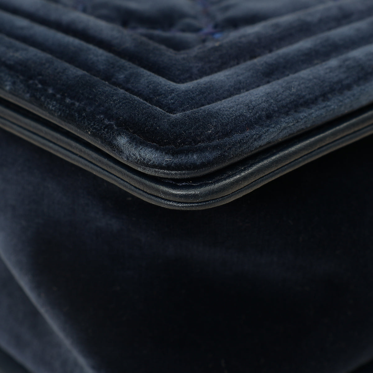 Chanel Navy Blue Velvet Stitched Boy Medium Flap Bag-Chanel-THE CLOSET