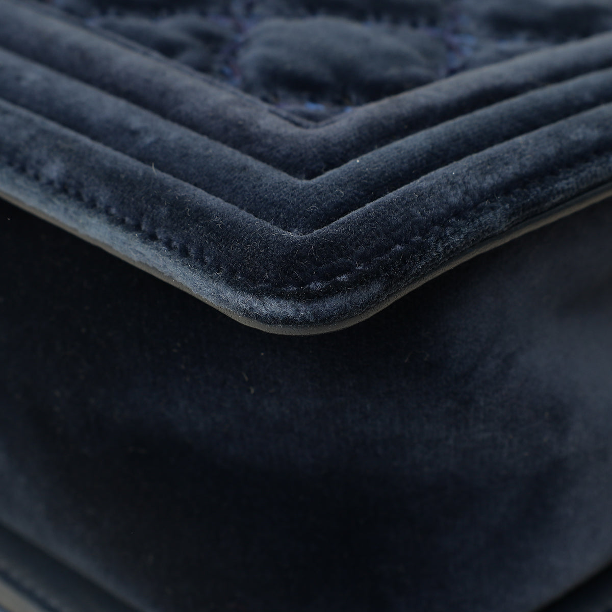 Chanel Navy Blue Velvet Stitched Boy Medium Flap Bag-Chanel-THE CLOSET