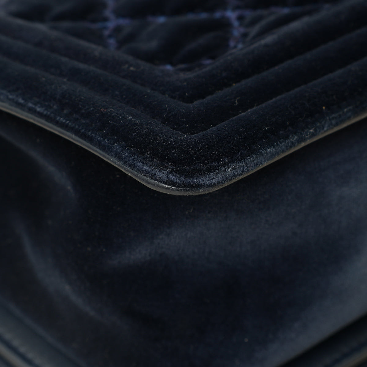 Chanel Navy Blue Velvet Stitched Boy Medium Flap Bag-Chanel-THE CLOSET