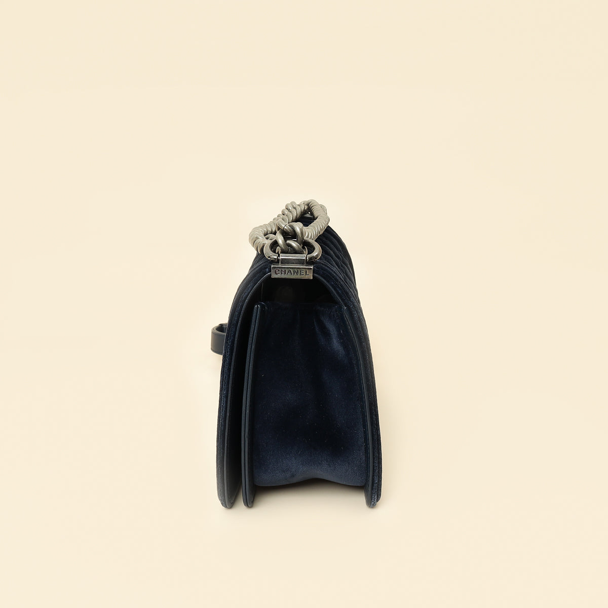 Chanel Navy Blue Velvet Stitched Boy Medium Flap Bag-Chanel-THE CLOSET