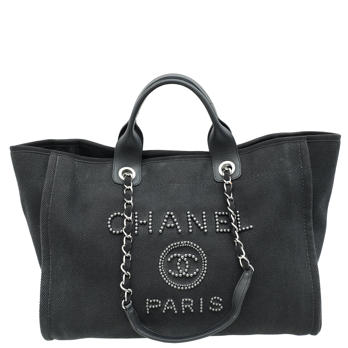 Chanel Black CC Pearl Deauville Mixed Fibers Medium Tote Bag