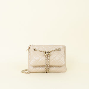 Chanel Metallic Beige CC Drawstring Double Zip Crossbody Pouch
