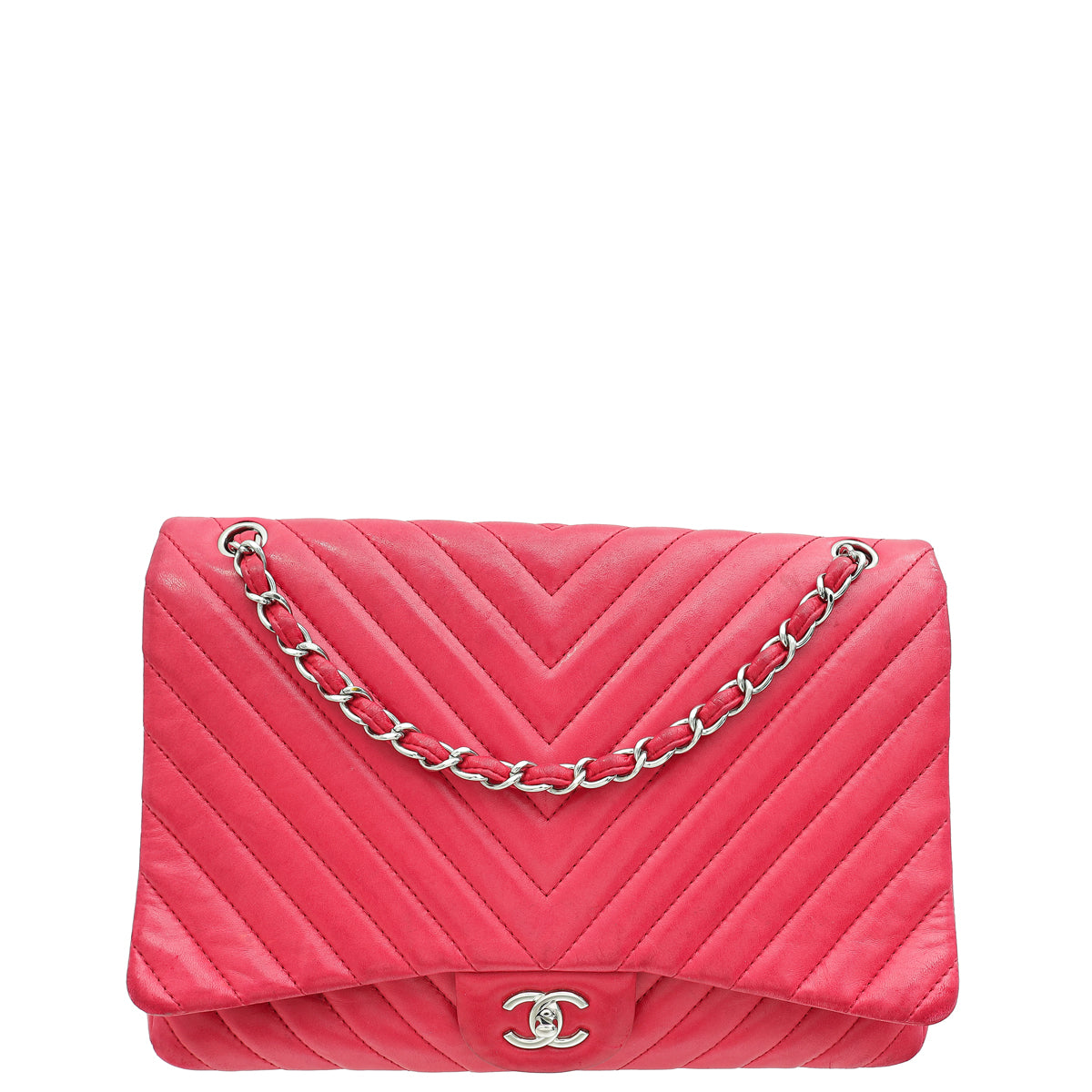 Chanel Fuchsia CC Chevron Single Flap Maxi Bag-Chanel-THE CLOSET