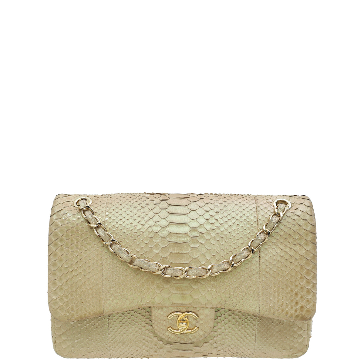 Chanel Pearl Beige Python CC Classic Double Flap Jumbo Bag-Chanel-THE CLOSET