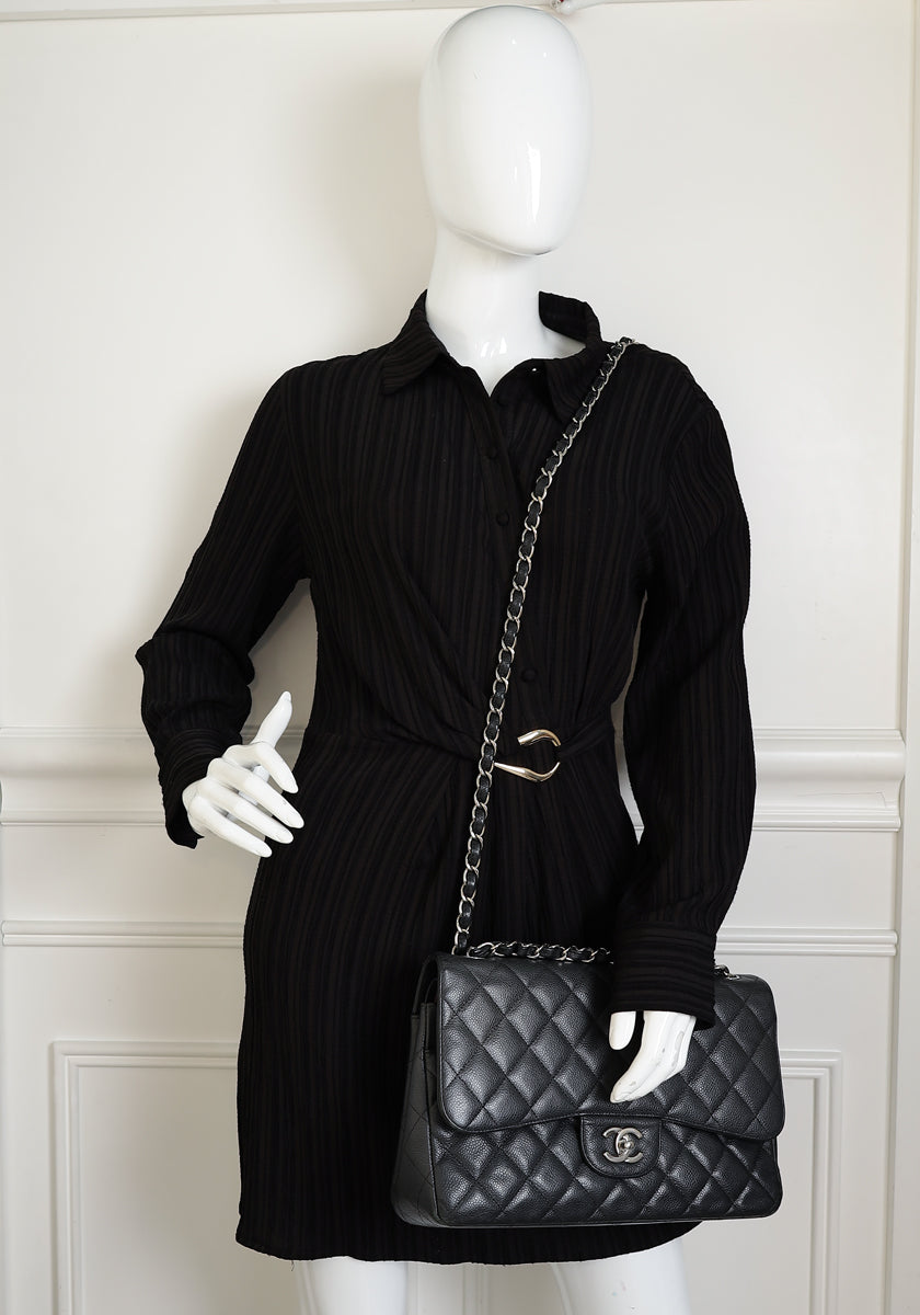 Chanel Black CC Classic Double Flap Jumbo Bag