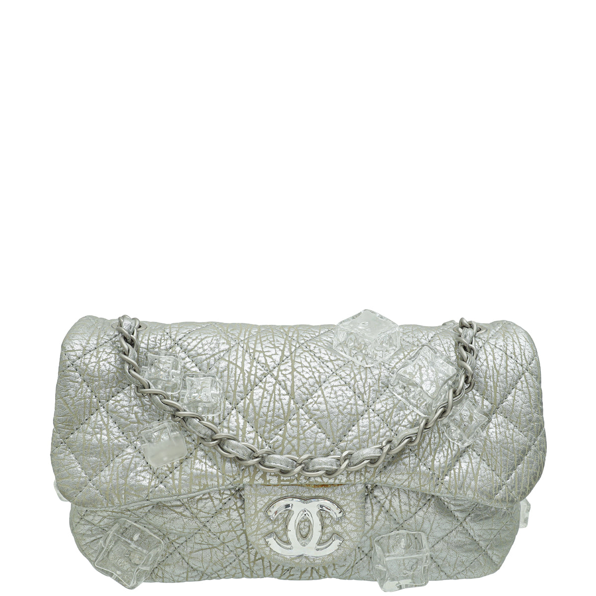 Chanel Metallic Silver Aged Ice Cube On the Rocks Flap Bag-Chanel-THE CLOSET