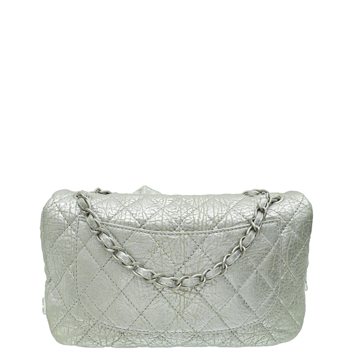 Chanel Metallic Silver Aged Ice Cube On the Rocks Flap Bag