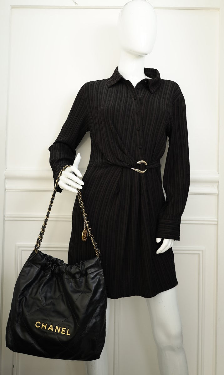 Chanel Black 22 Small Shiny Bag