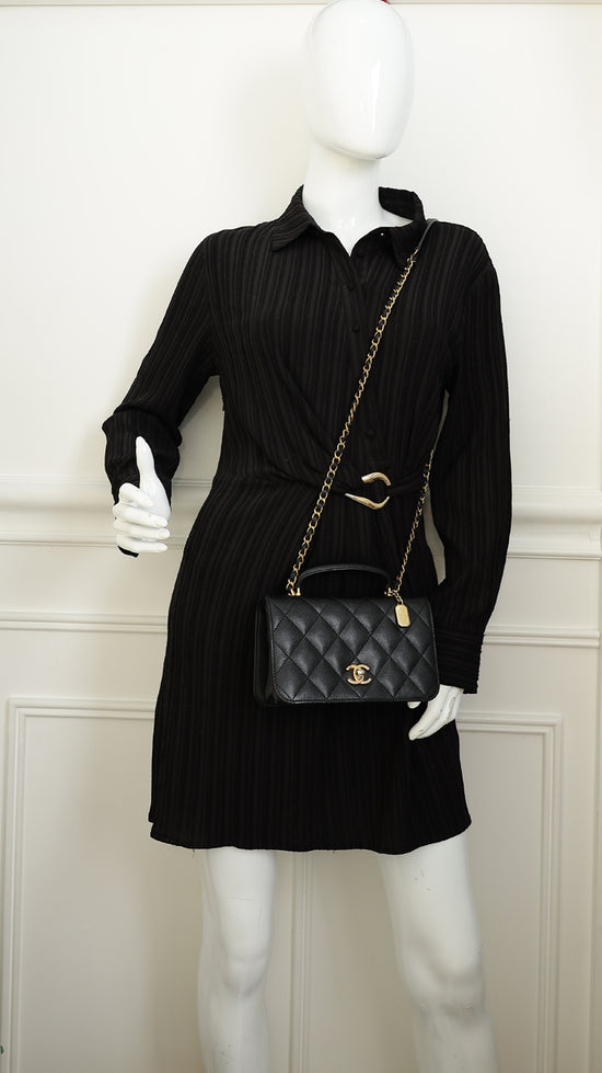 Chanel Black CC Quilted Mini Top Handle Flap Bag