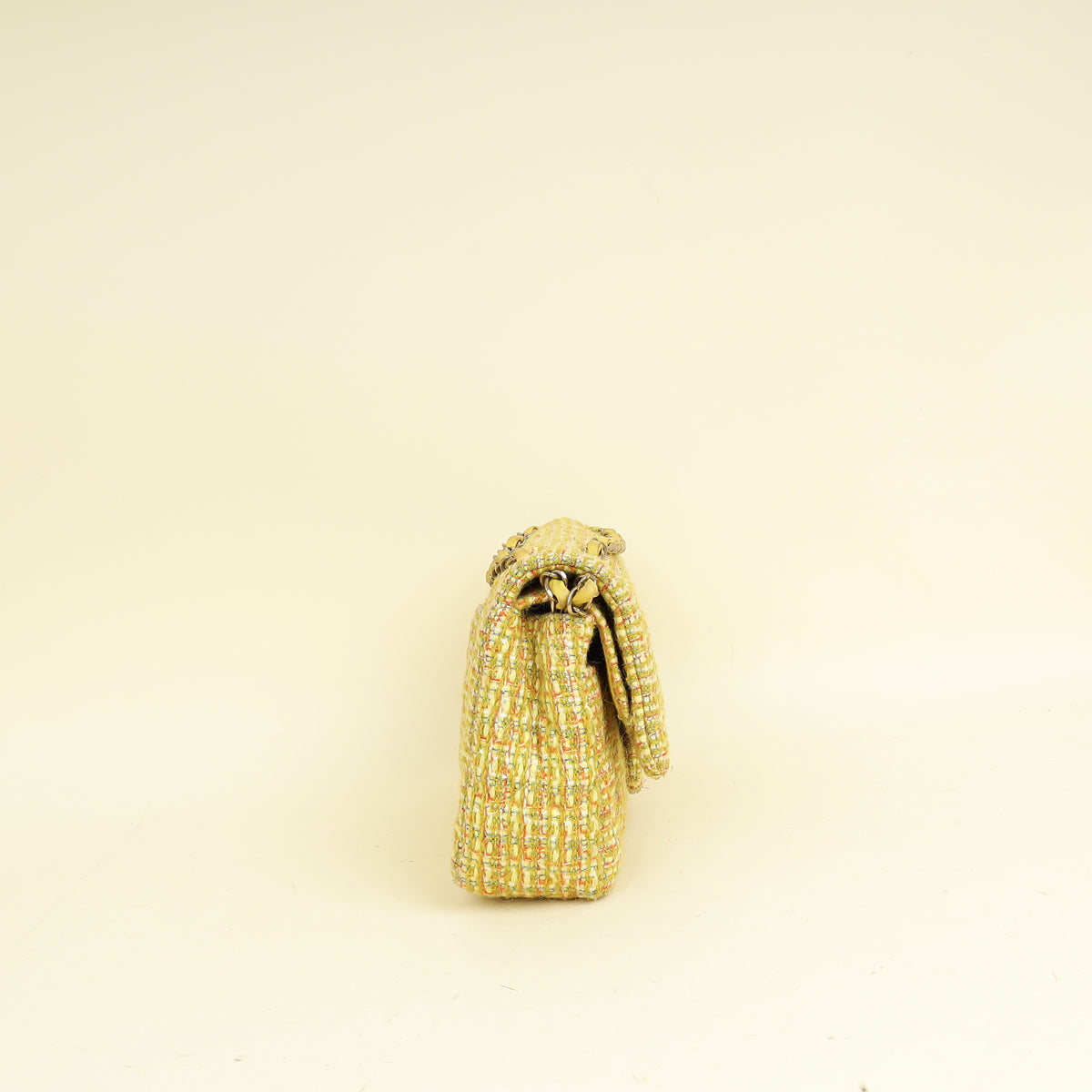 Chanel Yellow CC Classic Tweed Double Flap Medium Bag