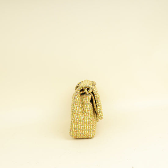 Chanel Yellow CC Classic Tweed Double Flap Medium Bag