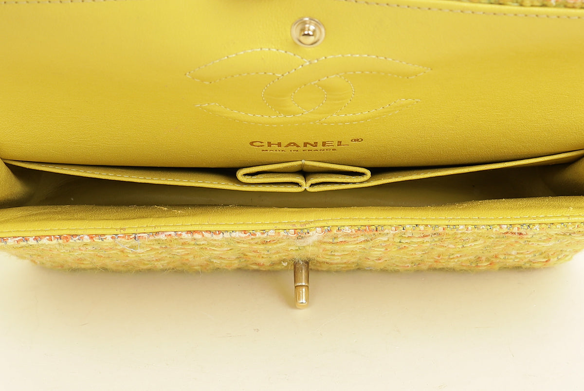 Chanel Yellow CC Classic Tweed Double Flap Medium Bag