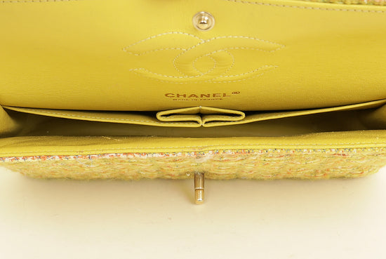 Chanel Yellow CC Classic Tweed Double Flap Medium Bag
