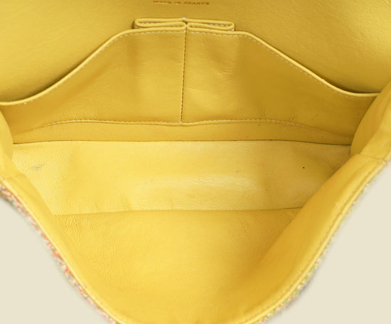 Chanel Yellow CC Classic Tweed Double Flap Medium Bag