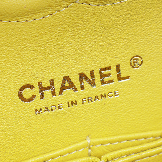 Chanel Yellow CC Classic Tweed Double Flap Medium Bag