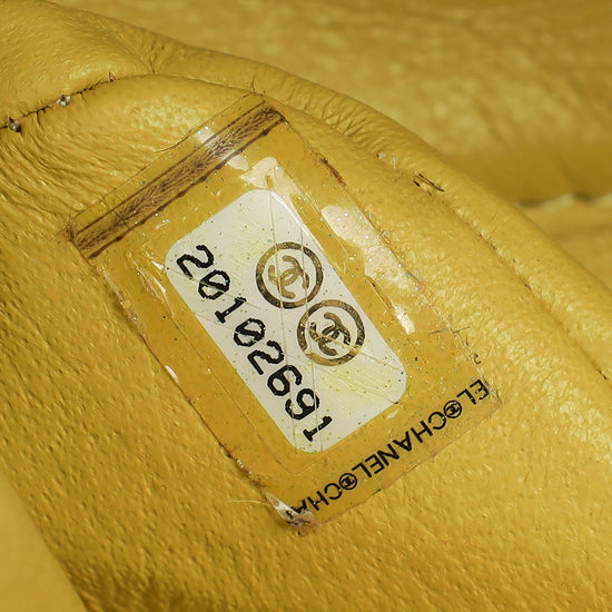 Chanel Yellow CC Classic Tweed Double Flap Medium Bag