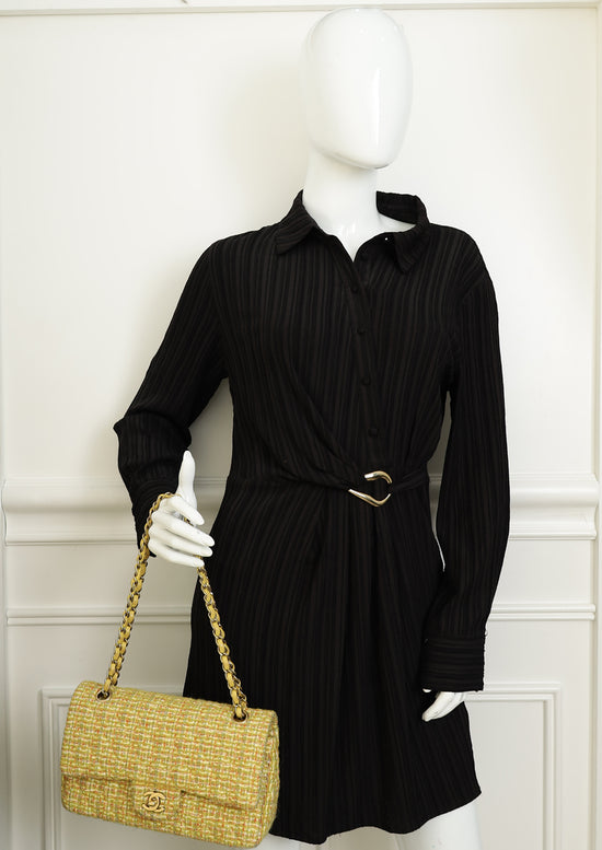 Chanel Yellow CC Classic Tweed Double Flap Medium Bag