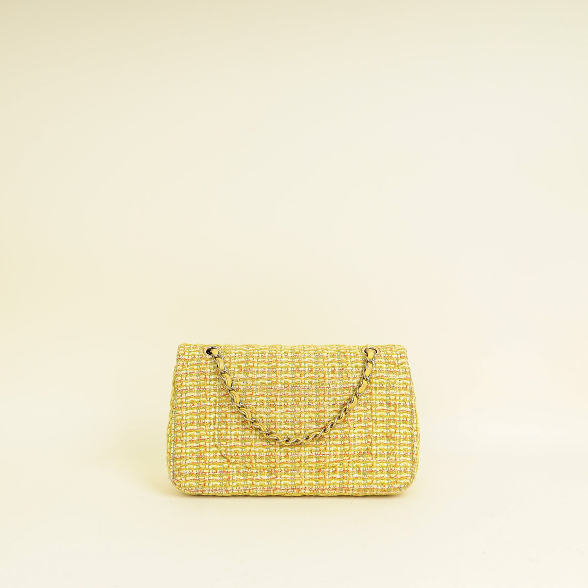 Chanel Yellow CC Classic Tweed Double Flap Medium Bag