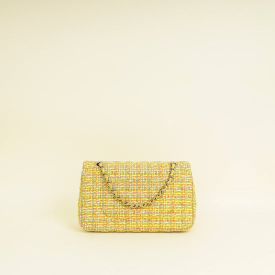 Chanel Yellow CC Classic Tweed Double Flap Medium Bag