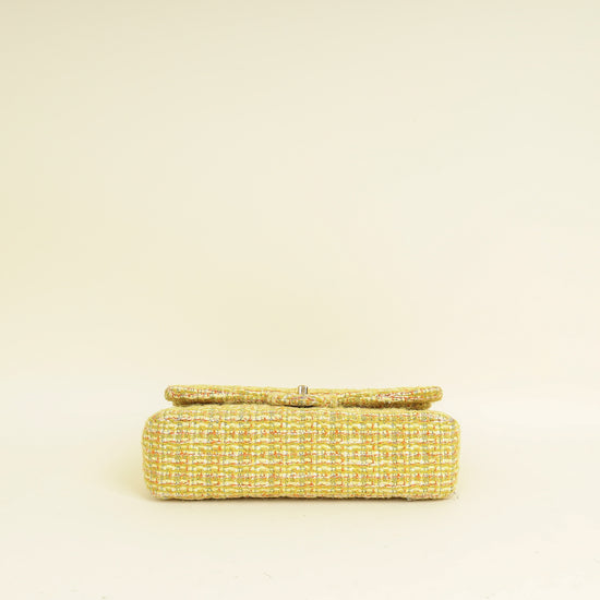 Chanel Yellow CC Classic Tweed Double Flap Medium Bag