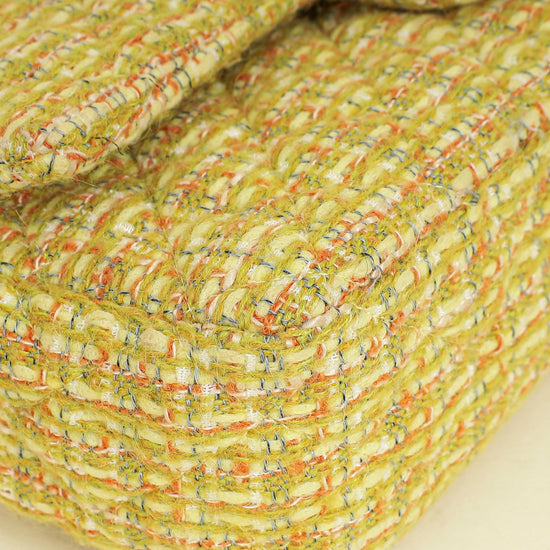 Chanel Yellow CC Classic Tweed Double Flap Medium Bag