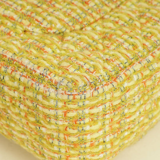 Chanel Yellow CC Classic Tweed Double Flap Medium Bag