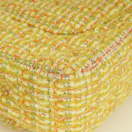 Chanel Yellow CC Classic Tweed Double Flap Medium Bag