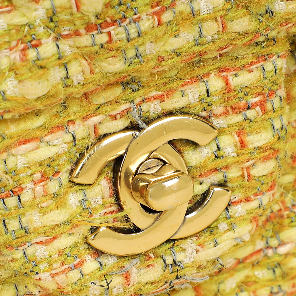 Chanel Yellow CC Classic Tweed Double Flap Medium Bag