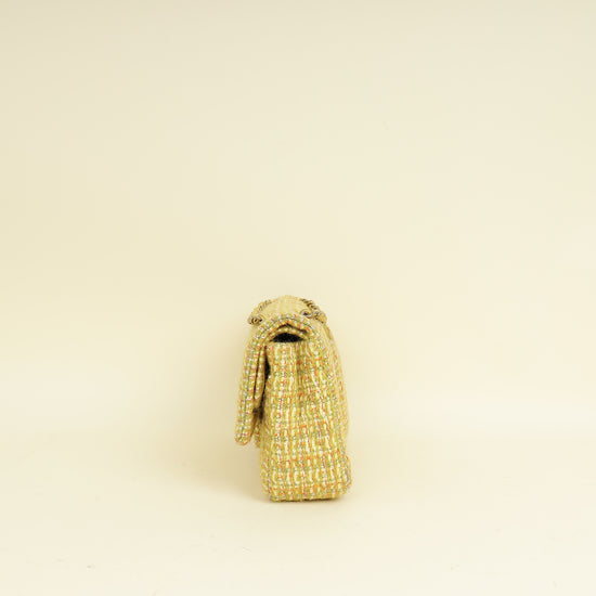 Chanel Yellow CC Classic Tweed Double Flap Medium Bag