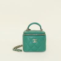 Chanel Green CC Quilted Top Handle Vanity Chain Clutch