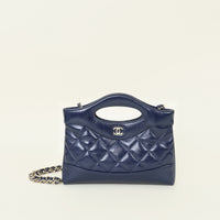 Chanel Navy Blue CC Quilted Chanel 31 Shopping Clutch With Chain