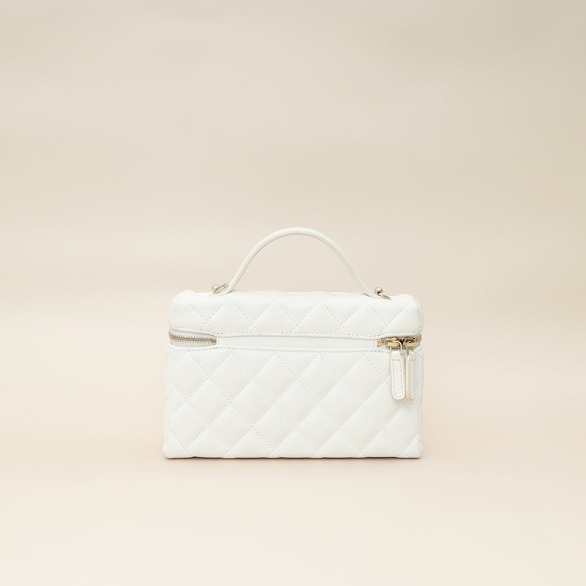 Chanel White CC Quilted Top Handle Slim Vanity With Chain-Chanel-THE CLOSET