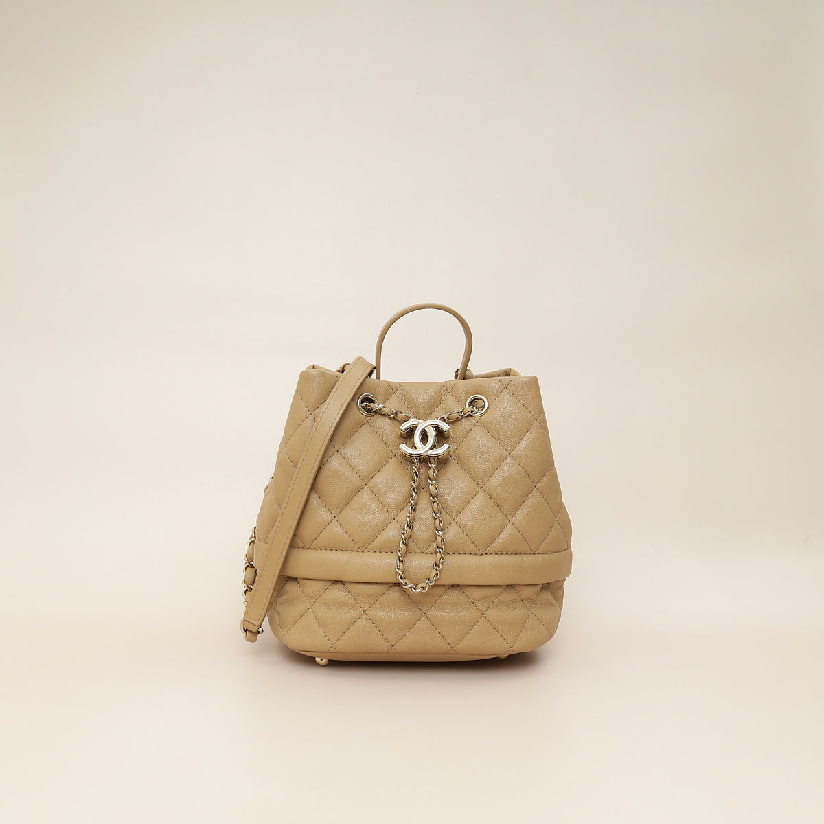 Chanel Beige CC Rolled Up Bucket Drawstring Bag-Chanel-THE CLOSET