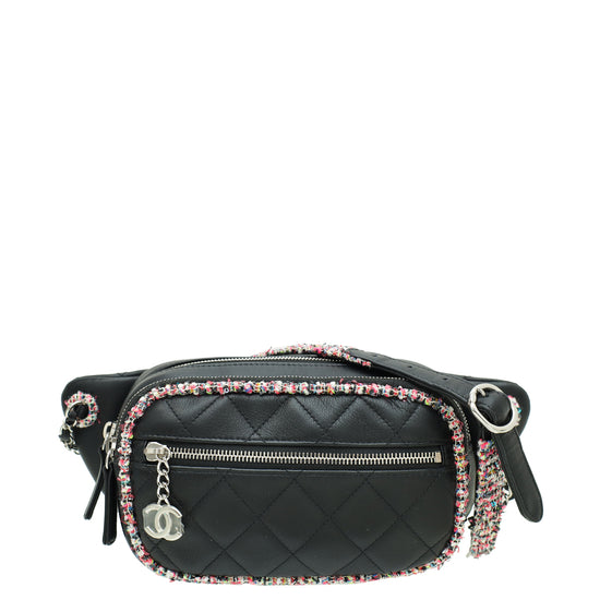 Chanel Black Tweed Quilted Elegant Trim Belt Bag