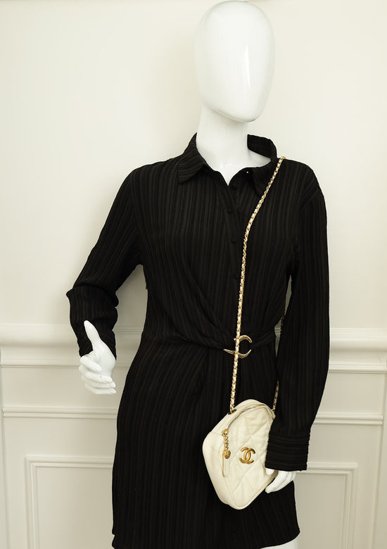 Chanel White CC Diamond Clutch W/ Chain-Chanel-THE CLOSET