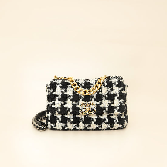 Chanel Bicolor Tweed Ribbon Houndstooth Chanel 19 Small Bag