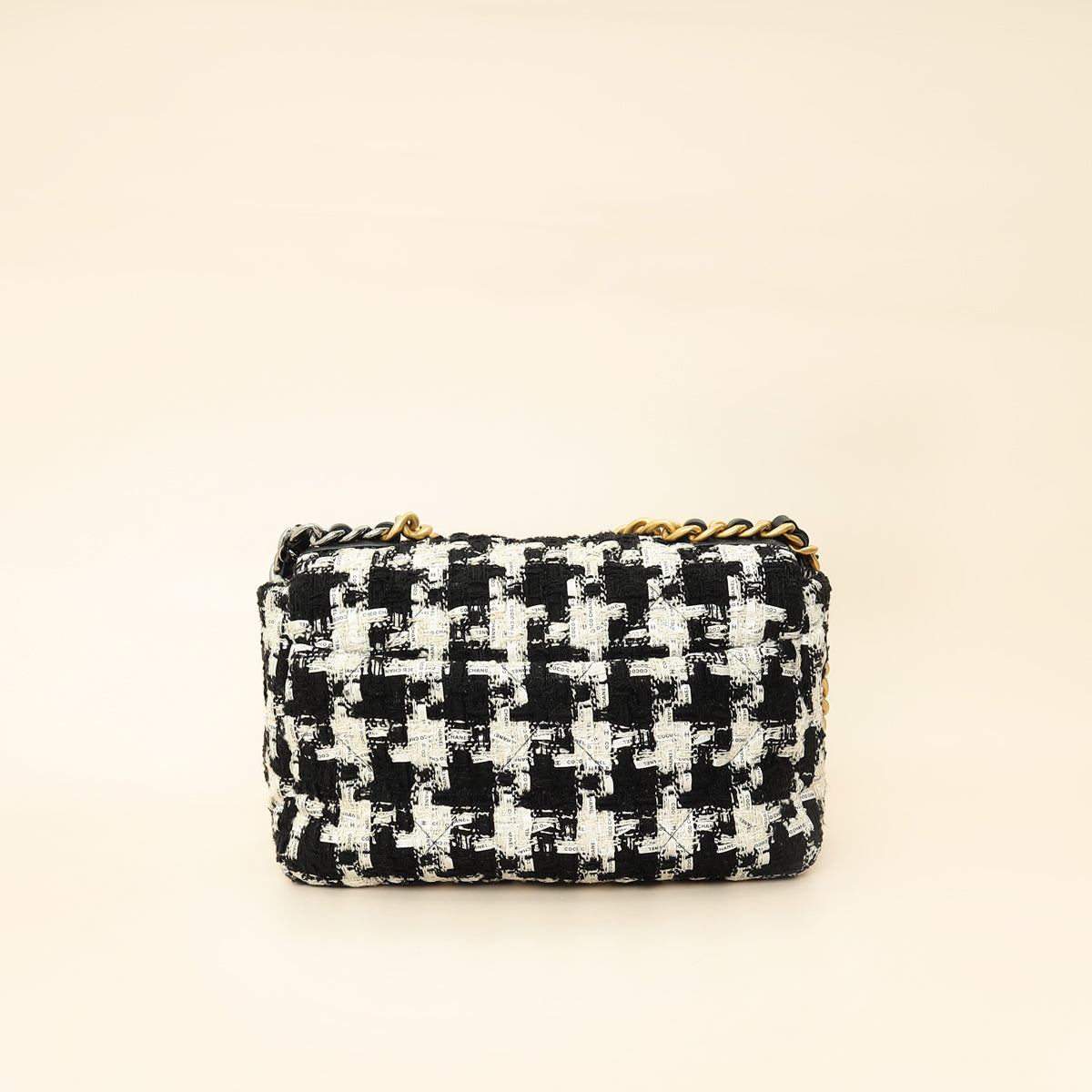 Chanel Bicolor Tweed Ribbon Houndstooth Chanel 19 Small Bag