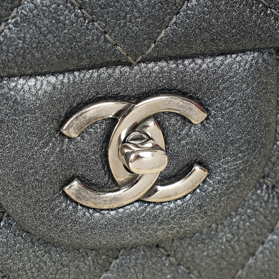 Chanel Metallic Charcoal Classic Double Flap Jumbo Bag