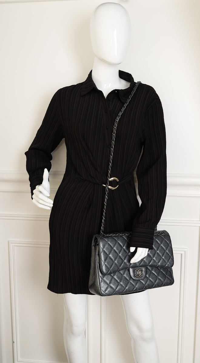 Chanel Metallic Charcoal Classic Double Flap Jumbo Bag