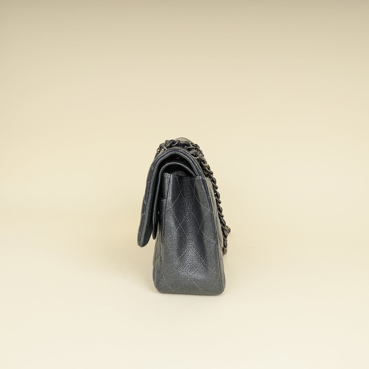 Chanel Metallic Charcoal Classic Double Flap Jumbo Bag