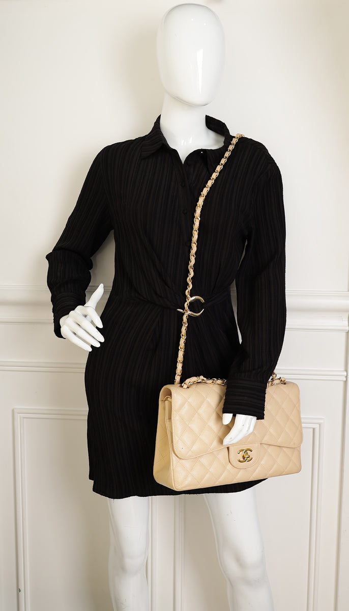 Chanel Beige Classic Double Flap Jumbo Bag