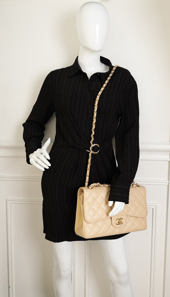 Chanel Beige Classic Double Flap Jumbo Bag