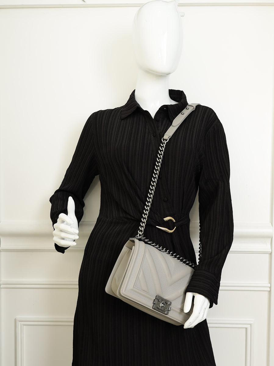 Chanel Grey Le Boy Chevron Medium Flap Bag